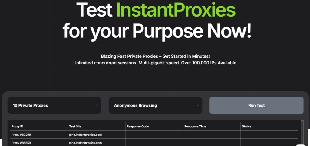 InstantProxies pricing plans shown on their website.