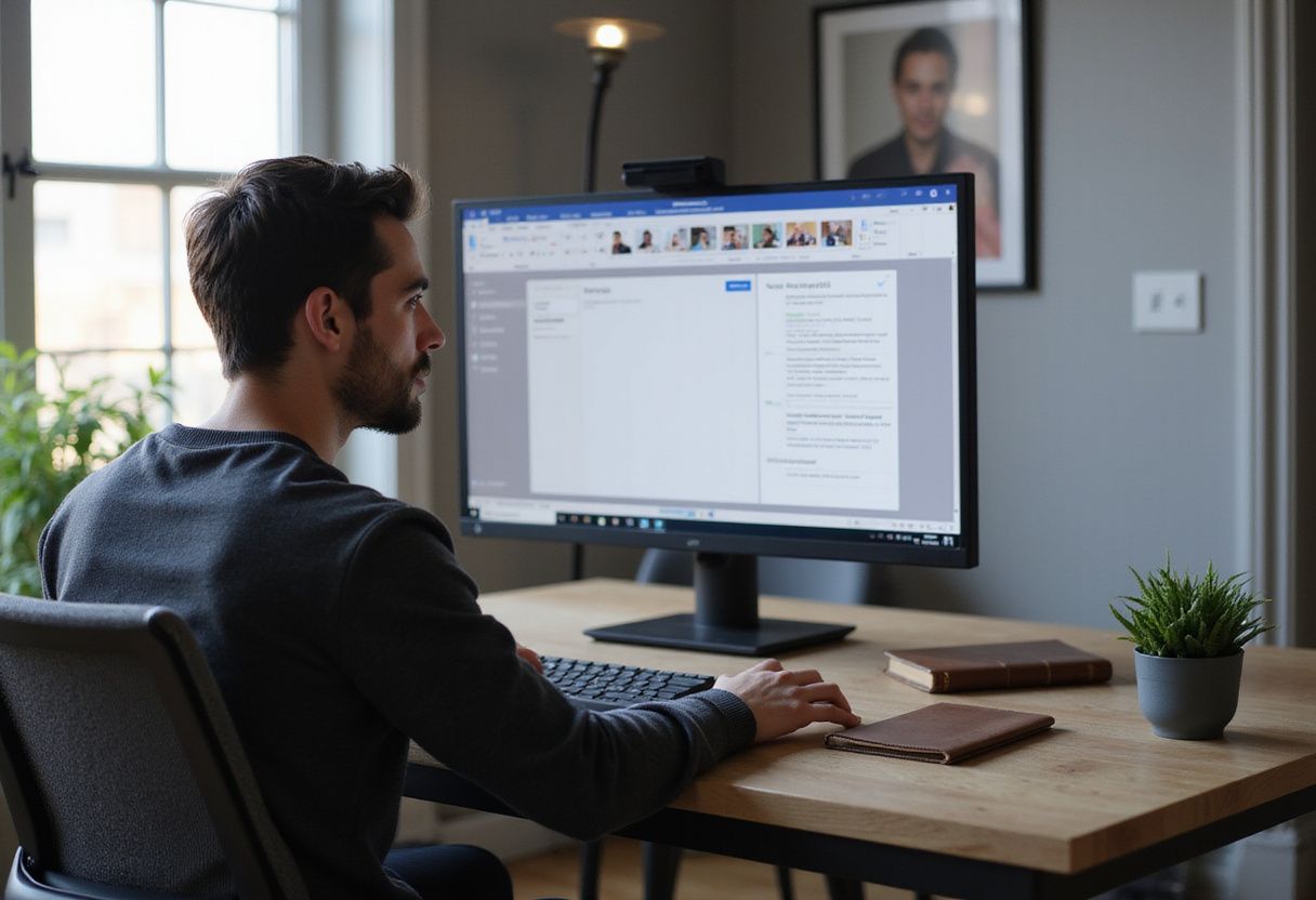 A focused individual engages with Microsoft 365 in a minimalist office.