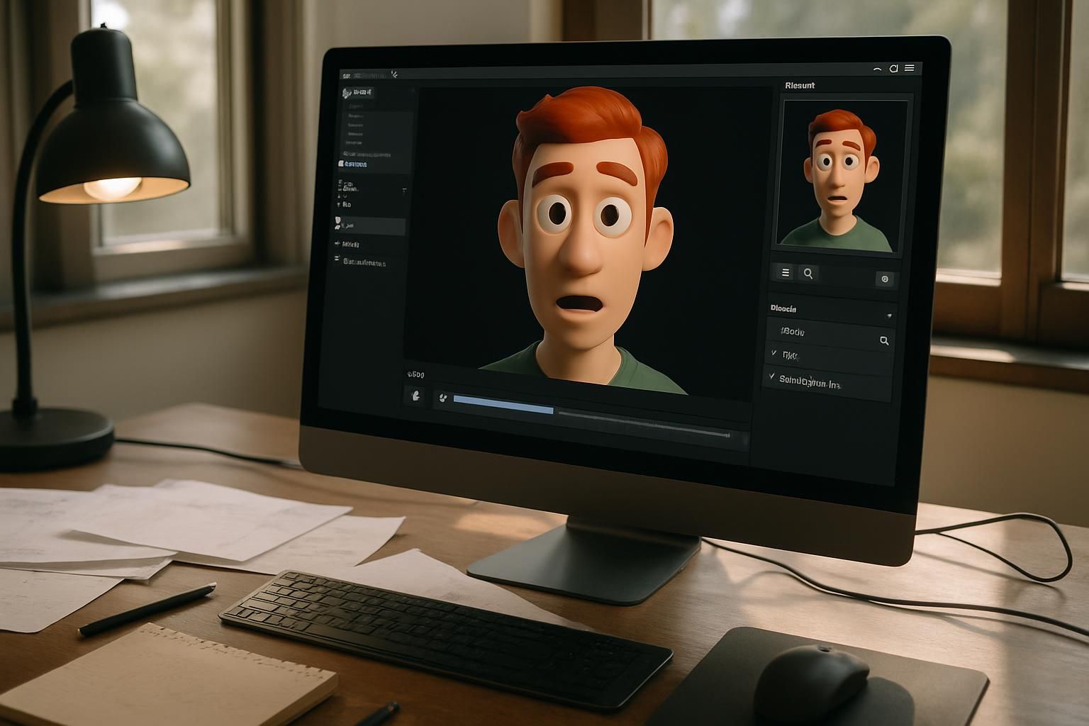 A modern workspace showcasing advanced AI lip-sync deepfake software in use.